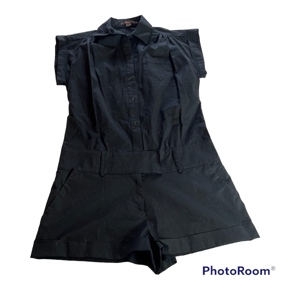 REISS Cotton Short Romper Jumper Playsuit Black Poplin Size 10